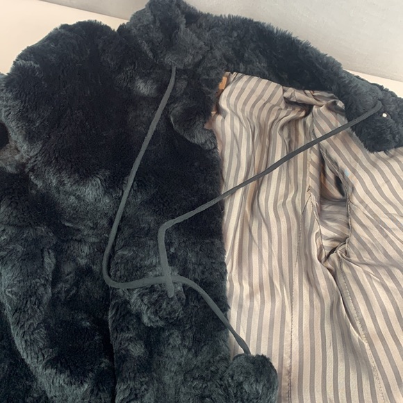Elevenses Jacket Women 6 Black Anthropologie Faux Fur Bomber Overcoat Lined - Picture 14 of 14